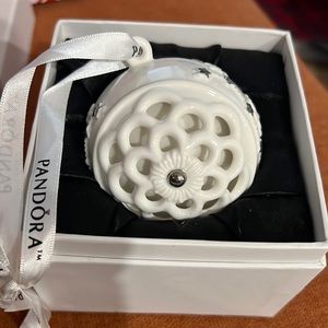 2011 Pandora Christmas Ornament with white stamped Pandora hanging ribbon.